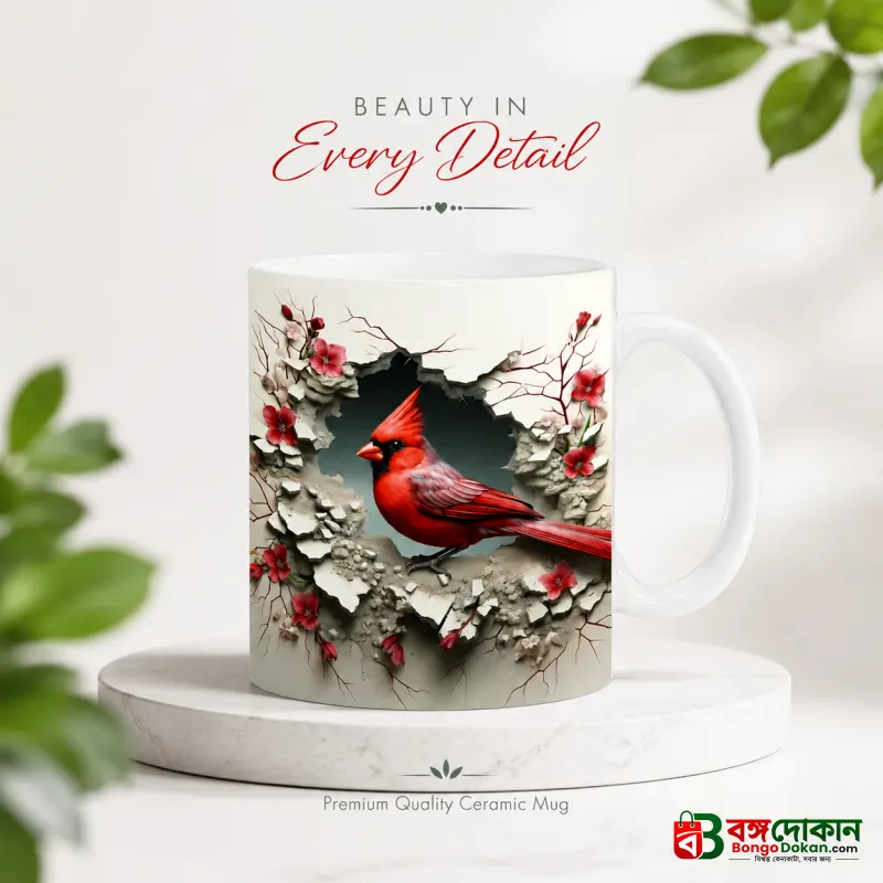 Red Cardinal Bird Ceramic Mug – Premium Wraparound Design Coffee Mug with Floral & Branch Print, Microwave & Dishwasher Safe - বাংলাদেশে সেরা দাম ও লাইফস্টাইল কালেকশন - বাংলাদেশে সেরা অফার ও দাম