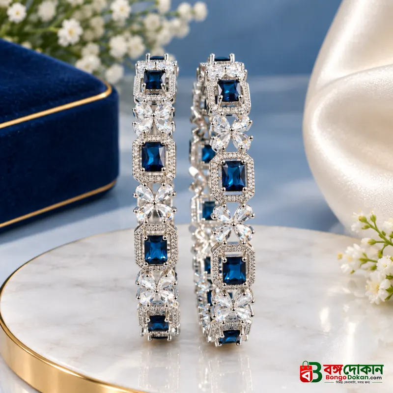 Royal Blue American Diamond-Cut Premium Kada/Bangle Set (2 Pieces) - বাংলাদেশে সেরা দাম ও আকর্ষণীয় কালেকশন - গ্যালারি