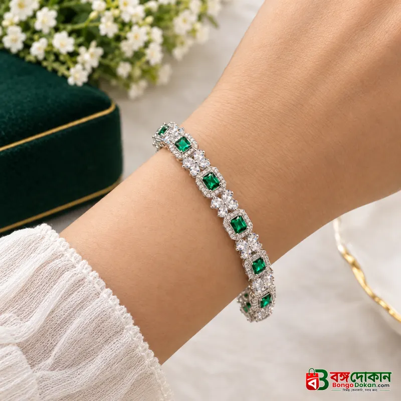 Royal Emerald Green American Diamond-Cut Jewelry Kada/Bangle Set (2 Pieces) - বাংলাদেশে সেরা দাম ও এক্সক্লুসিভ ডিজাইন - বাংলাদেশে সেরা অফার ও দাম