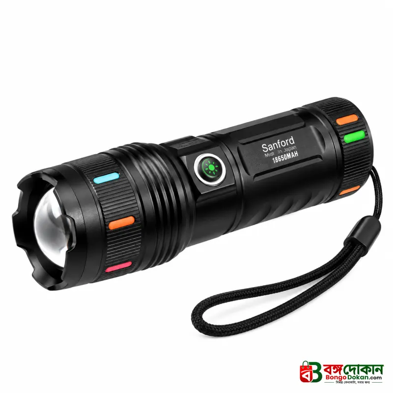 Sanford Super Bright White Laser LED Flashlight – Made in Japan High-Power Tactical Torch with 18650mAh Battery, Digital Display, Power Bank & Type-C Charging - বাংলাদেশে সেরা দাম ও স্পেসিফিকেশন - গ্যালারি