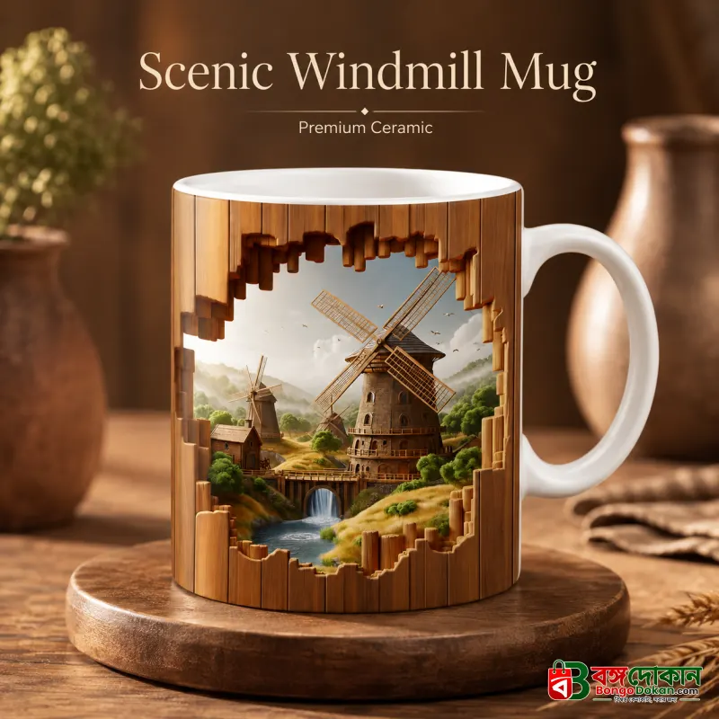 Scenic Windmill Mug – Premium Ceramic Coffee Mug with 3D Rural Landscape Wraparound Design, Microwave & Dishwasher Safe - বাংলাদেশে সেরা দাম ও লাইফস্টাইল কালেকশন - বাংলাদেশে সেরা অফার ও দাম
