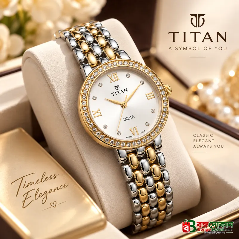 Titan Two-Tone Crystal Roman Dial Men's Watch – Quartz Analog Movement, 3ATM Water Resistant, Scratch-Resistant Mineral Glass, Stainless Steel Strap with Free Chain Cutter & Gift Box - বাংলাদেশে সেরা দাম ও নতুন কালেকশন - বাংলাদেশে সেরা অফার ও দাম