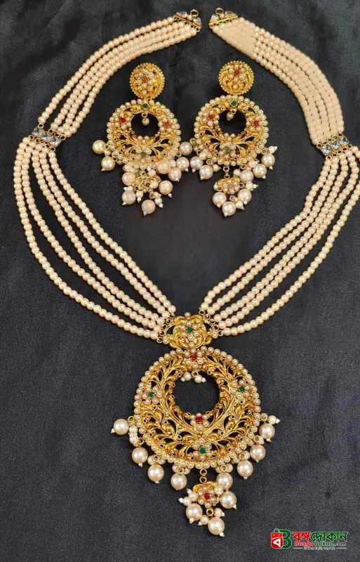 Traditional Gold-Plated Hyderabadi Pearl Sitahar and Jhumka Jewellery Set - বাংলাদেশে সেরা দাম ও এক্সক্লুসিভ ডিজাইন - গ্যালারি
