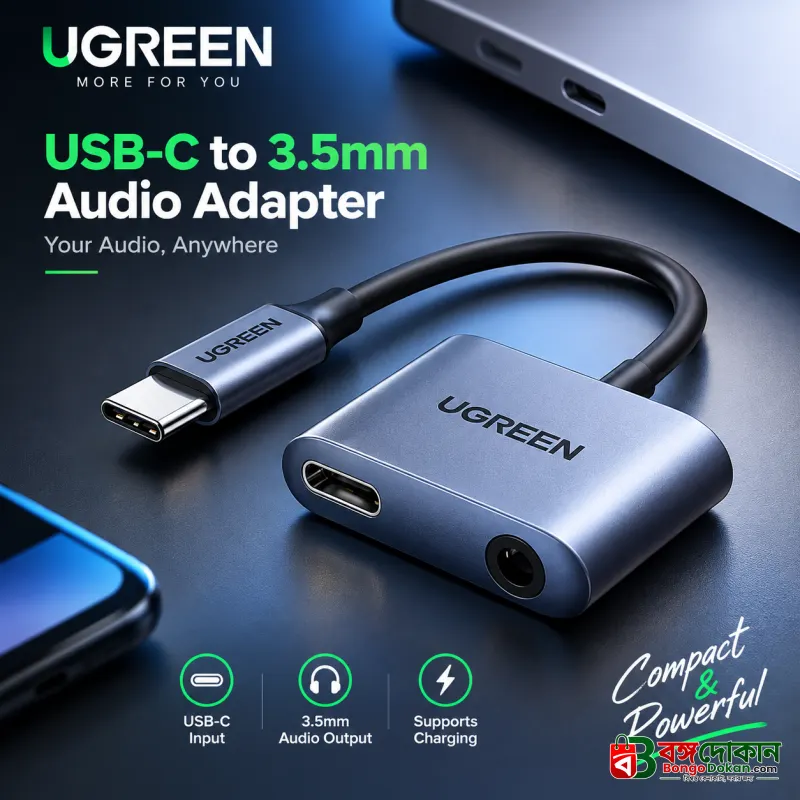 UGREEN CM231 (60164) 2-in-1 USB-C to 3.5mm Audio & Charging Adapter – PD 3.0 & QC 3.0 Fast Charging, Hi-Fi Sound Quality, Aluminum Alloy Portable Converter for Type-C Smartphones & Tablets - বাংলাদেশে সেরা দাম ও স্পেসিফিকেশন - বাংলাদেশে সেরা অফার ও দাম