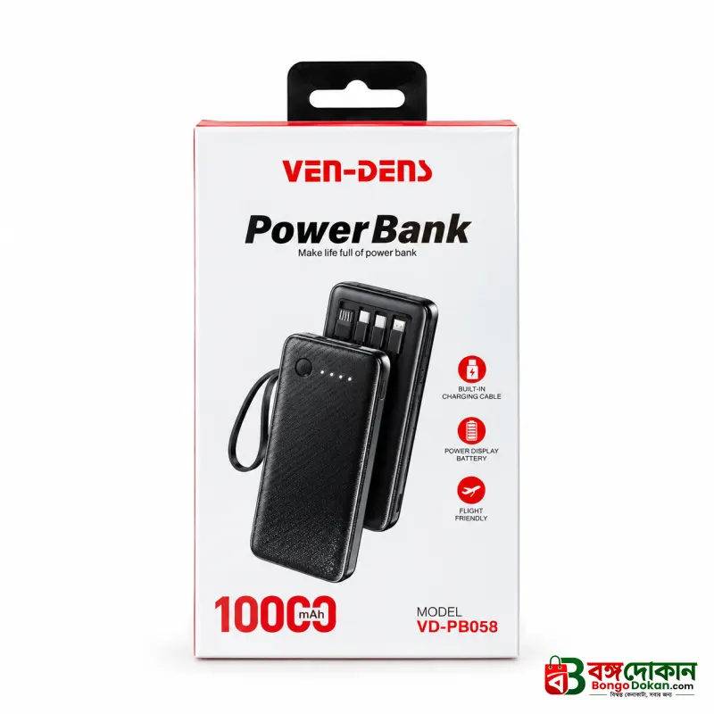 VEN-DENS 10000mAh Power Bank (VD-PB058) – Portable Charger with Built-in Type-C, Micro & Lightning Cables, Fireproof Shell & LED Indicator - বাংলাদেশে সেরা দাম ও স্পেসিফিকেশন - গ্যালারি