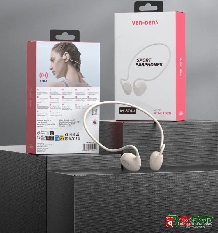 VEN-DENS VD-BT029 Sport Wireless Open-Ear Air-Conduction Earphone – Bluetooth 5.3 Headset with 14.2mm Drivers, 8-Hour Playtime, Touch Control & Secure Ear-Hook Design - বাংলাদেশে সেরা দাম ও স্পেসিফিকেশন - গ্যালারি