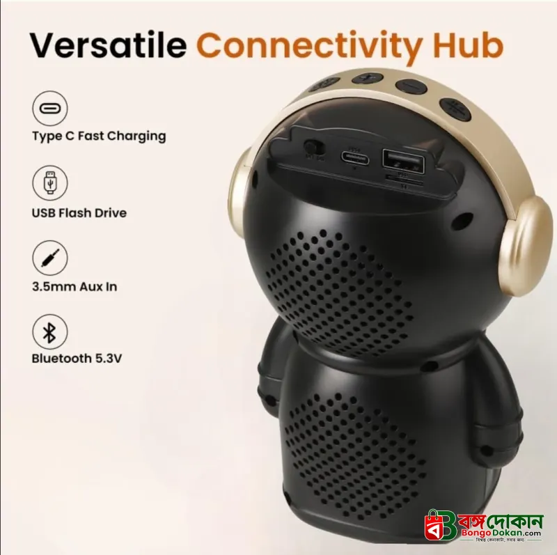 Wrader X808 Cute Astronaut Wireless Bluetooth Speaker – 5W Woofer Bass, RGB LED Lights, TWS Stereo, FM, USB & TF Card Support - বাংলাদেশে সেরা দাম ও স্পেসিফিকেশন - গ্যালারি