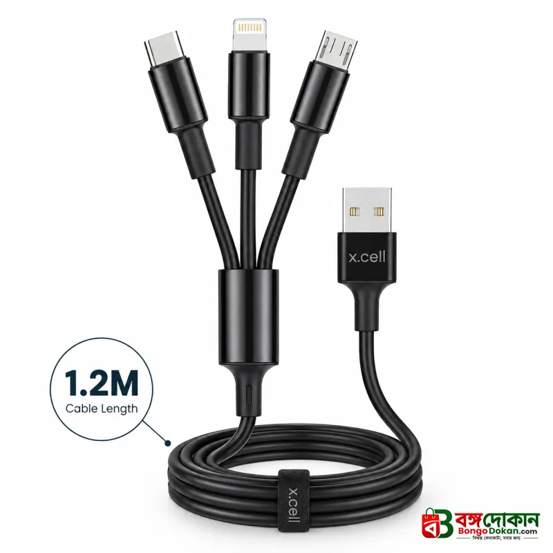 X.Cell High-Performance 3-in-1 Multi Charging Cable – 1.2M Charging Cord with USB-C, Lightning & Micro-USB Connectors for Universal Smartphones - বাংলাদেশে সেরা দাম ও স্পেসিফিকেশন - গ্যালারি