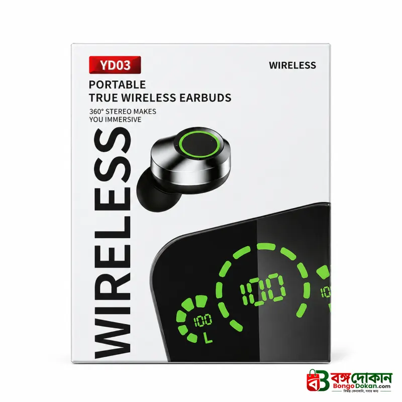 YDmini Portable True Wireless Earbuds – Bluetooth 5.3 TWS with Mirror Finish LED Display, 9D Hi-Fi Stereo Sound, Power Bank Case & IPX7 Waterproof - বাংলাদেশে সেরা দাম ও স্পেসিফিকেশন - গ্যালারি